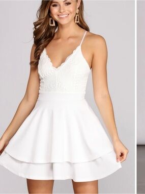 Windsor White Lace Bodice Tiered Mini Dress